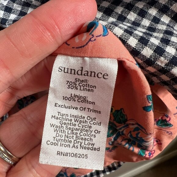 Sundance Tansy Gingham Floral Blazer Jacket Size Small Blue Linen Embroidery - Picture 11 of 11